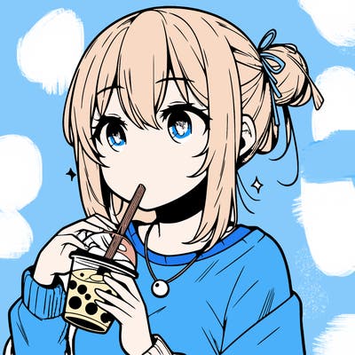 manga character drinking boba