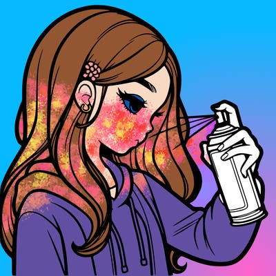 a realistic girl spray painting