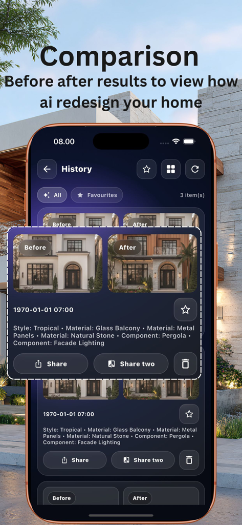 Exterior Ai : Home Landscape - Before and after comparison of a house exterior redesign using Exterior AI app.