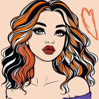 realistic girl with wavy hair and lips