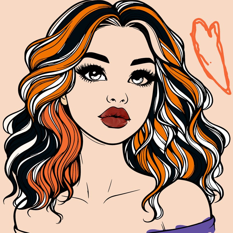 realistic girl with wavy hair and lips