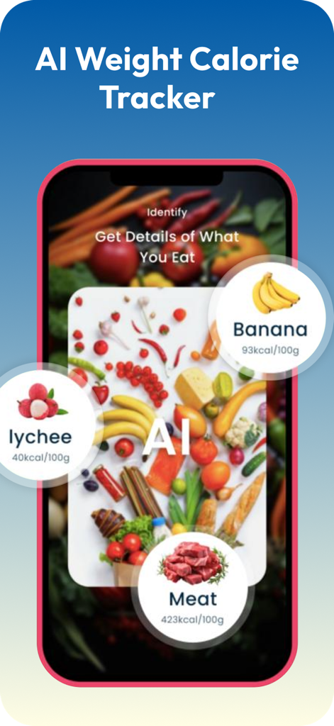 AI Health Tracker - AI Health Tracker app interface showing real-time food recognition and calorie counts for banana meat and lychee