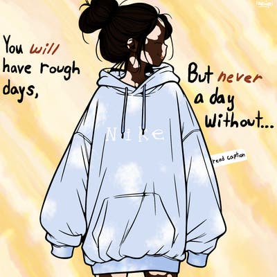 realistic girl with a oversized sweatshirt on and a bun