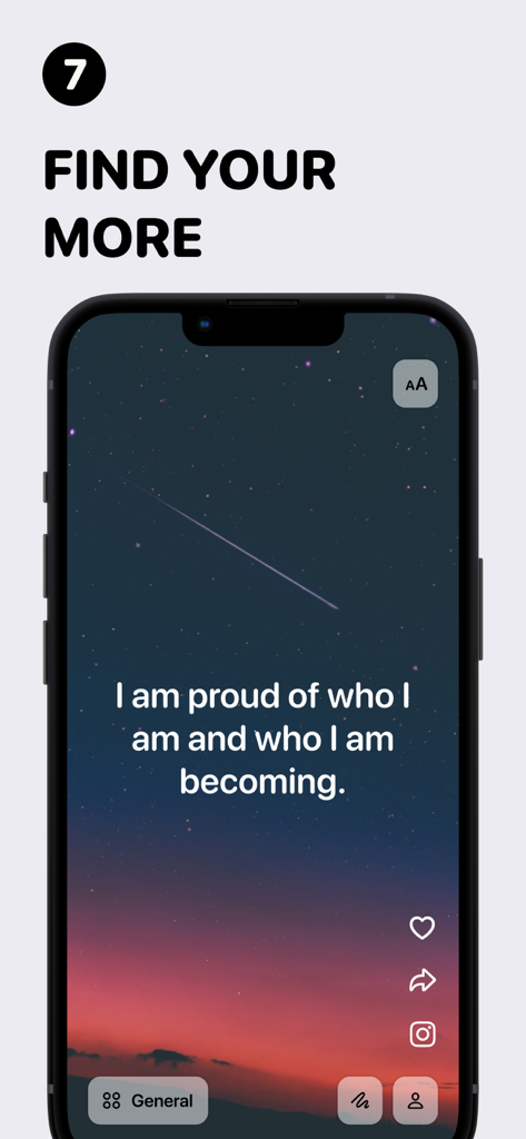Affirmations for You - Un'affermazione quotidiana visualizzata su uno sfondo di cielo notturno stellato all'interno dell'app mobile