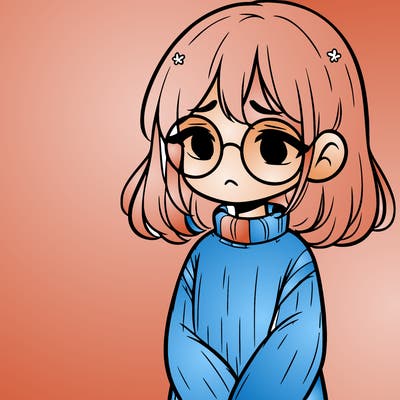 sad girl with glasses in a sweater