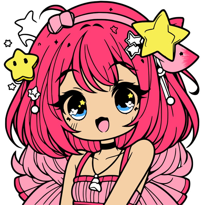 cute anime girl with star accessories