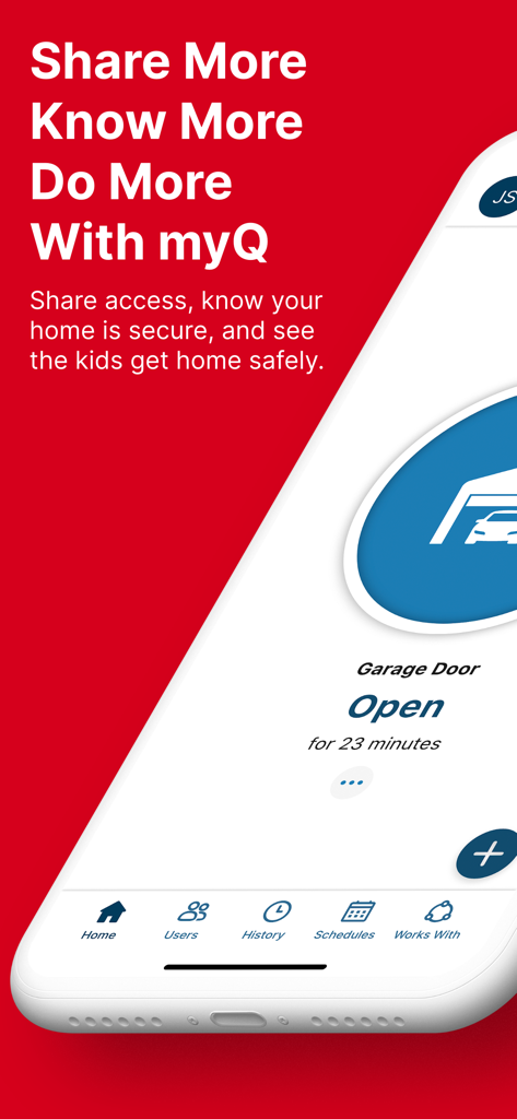 CRAFTSMAN myQ Garage Access - CRAFTSMAN myQ app on a smartphone showing remote garage door status and access sharing features