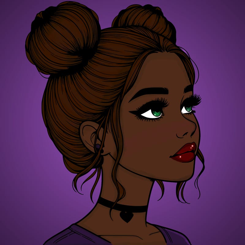 realistic girl with buns on the top of her head