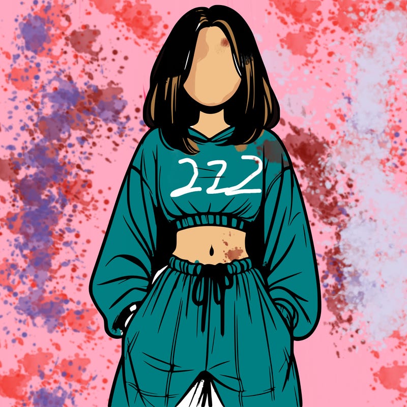 realistic girl faceless with baggy pants and a crop top