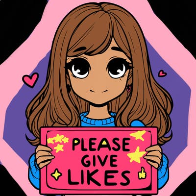 realistic girl that is holding a sign that says please give likes