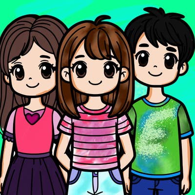 a trio of 2 girls and a boy