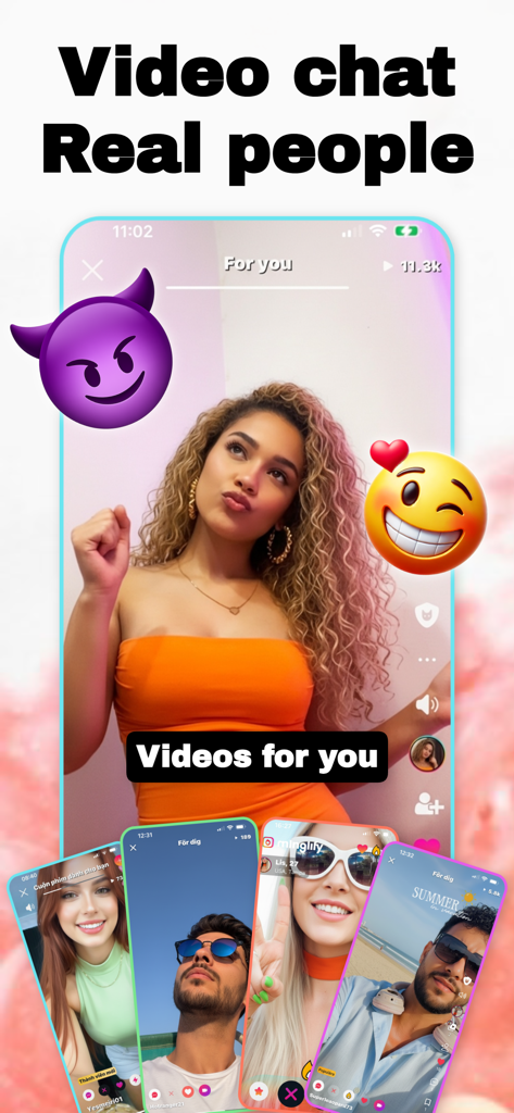 Minglify app interface showing video feed of real people for social networking and video chat