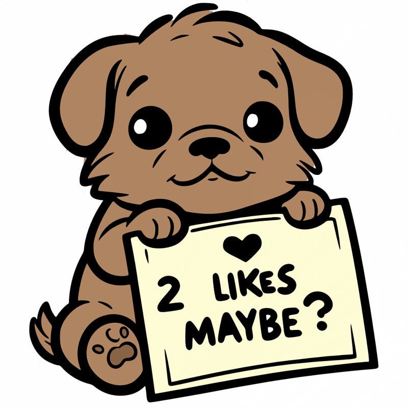 a puppy holding a sign that says 2 likes maybe?