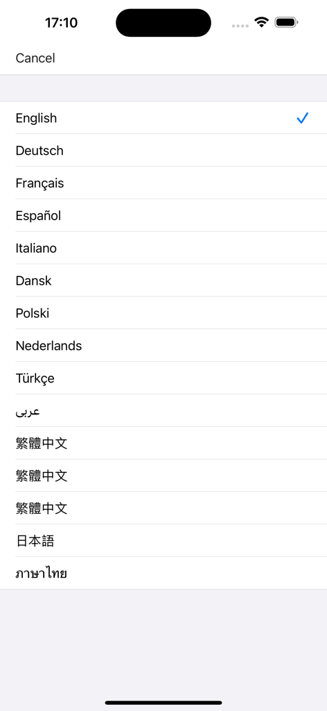 Bildschirmauswahl der Sprache für die Tesla-Ersatzteil-App