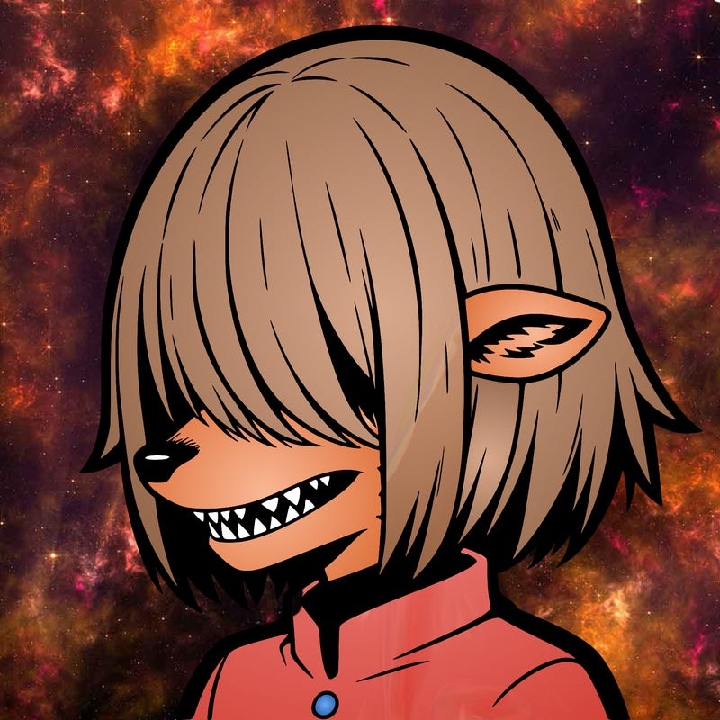 sharp teeth deer man with bob haircut