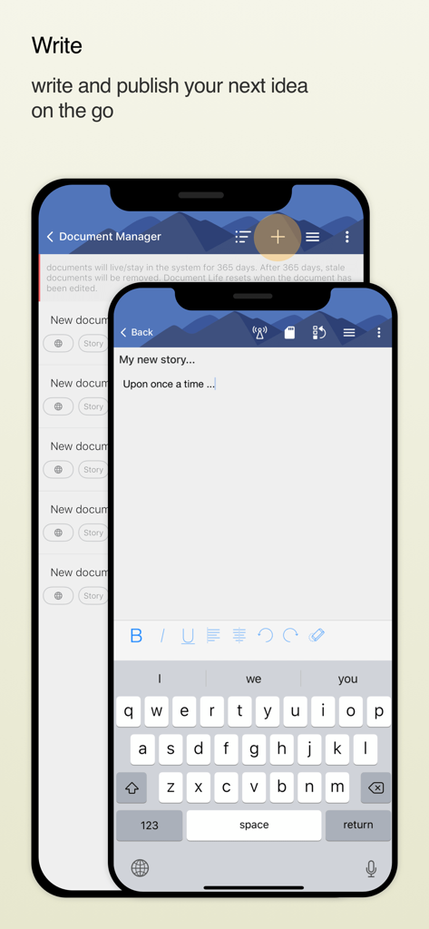 Interfaccia mobile dell'app FanFiction.Net che mostra le schermate di scrittura della storia e di gestione dei documenti.