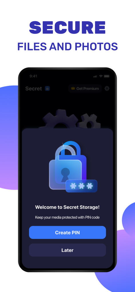 ABC AI Security Cleaner - Pantalla de iPhone que muestra una función de bóveda privada para asegurar archivos y fotos con un código PIN en la aplicación ABC AI Security Cleaner