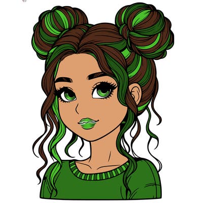 realistic girl with two buns in her hair