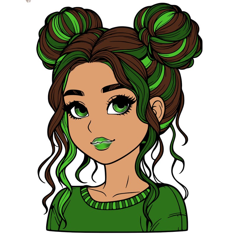 realistic girl with two buns in her hair