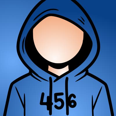 a person with non face waering a hoodie with a 456 symbol