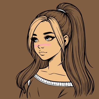 realistic girl with a high ponytail