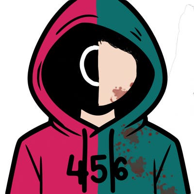 a person with non face waering a hoodie with a 456 symbol