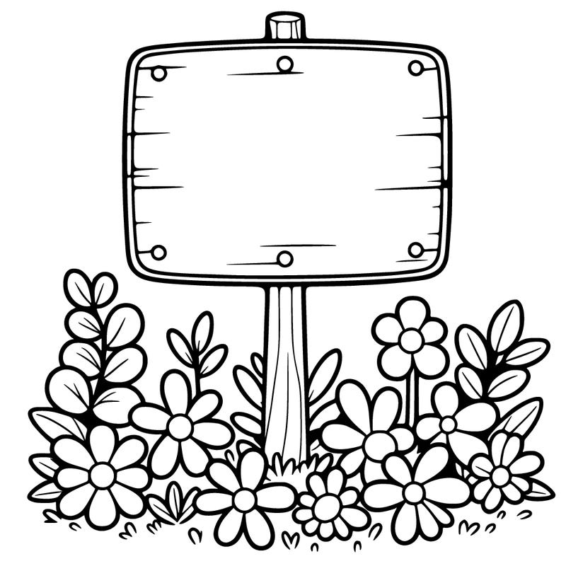 blank sign with flowers around it