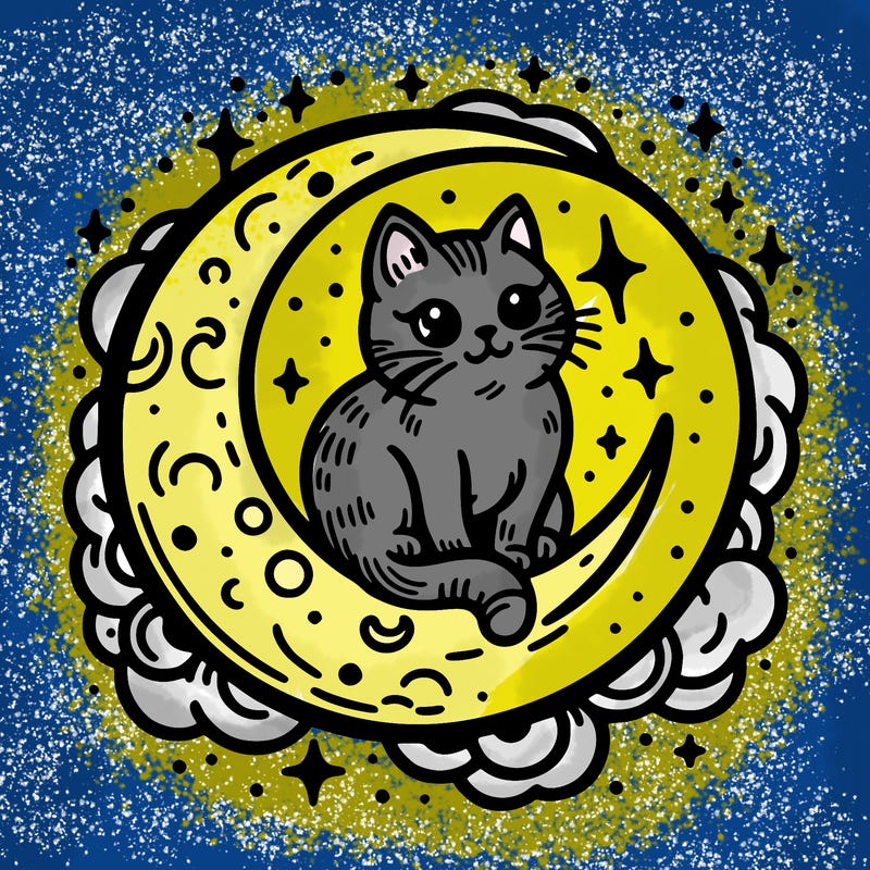 cat on the moon tattoo