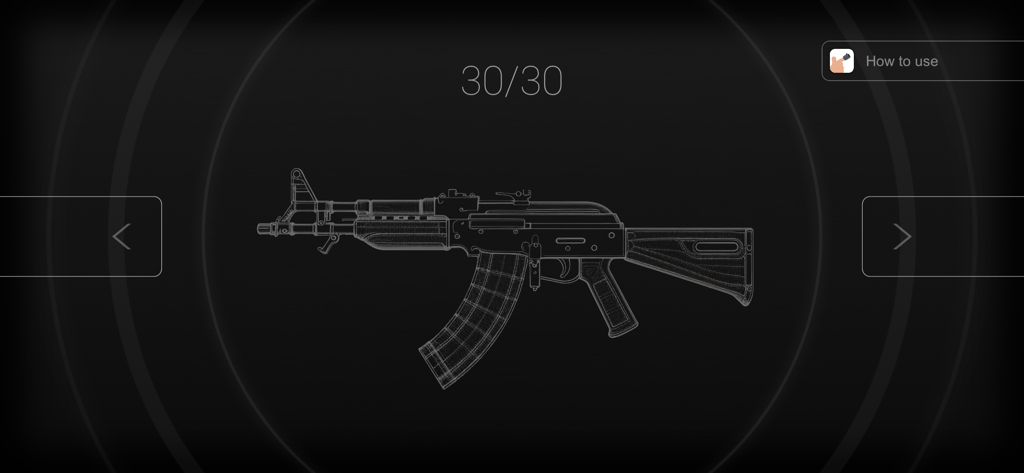 PewPewPew - Fingergun - Auswahlbildschirm für Sturmgewehre mit Drahtgittergrafiken in der PewPewPew Fingergun-App