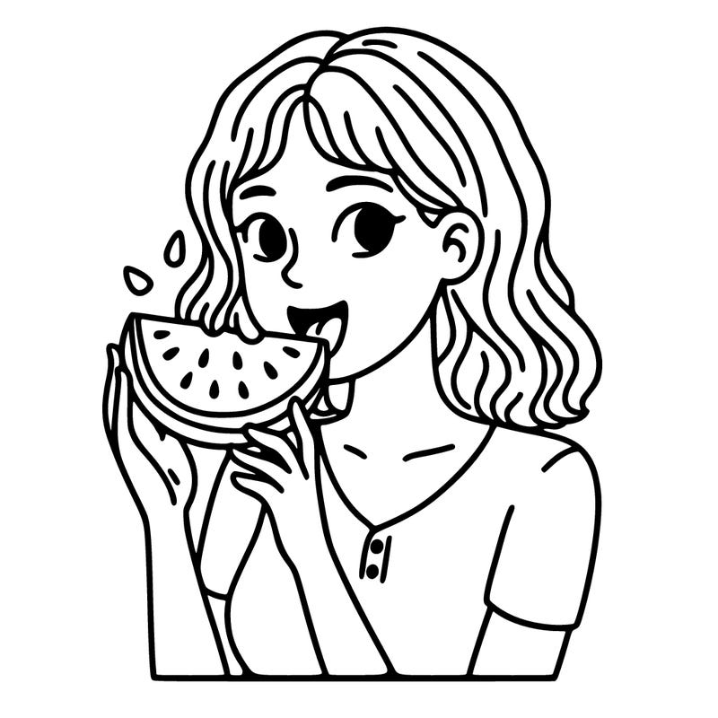 a woman eating a watermelon