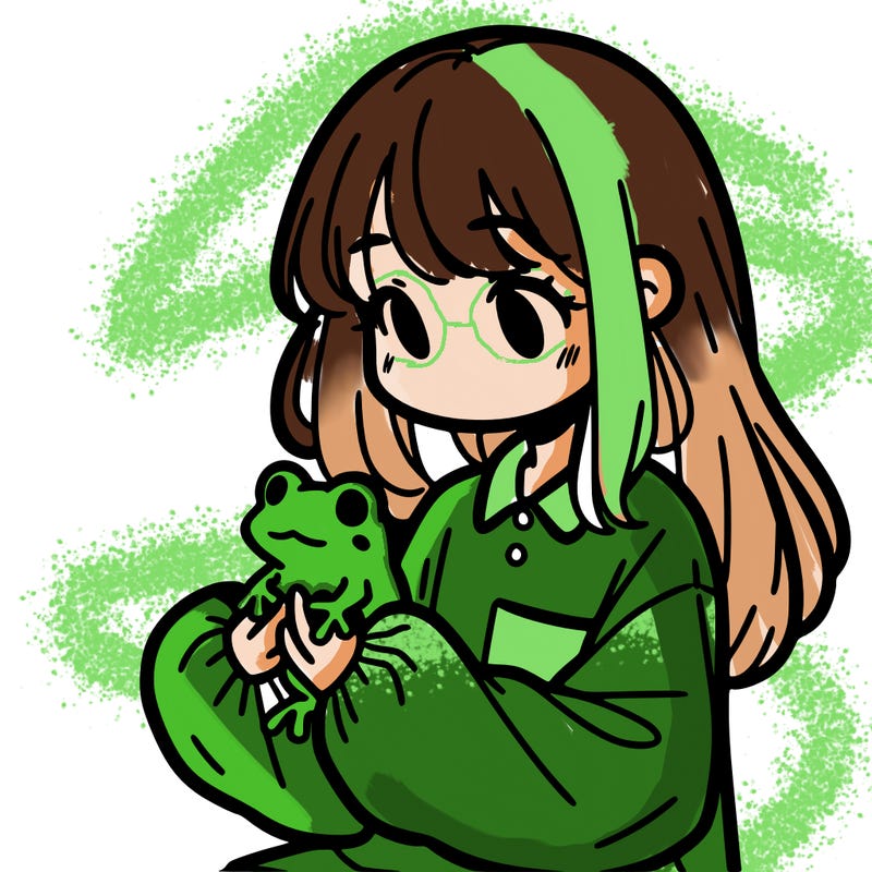 girl with long hair and a oversized shirt. and she is holding a frog