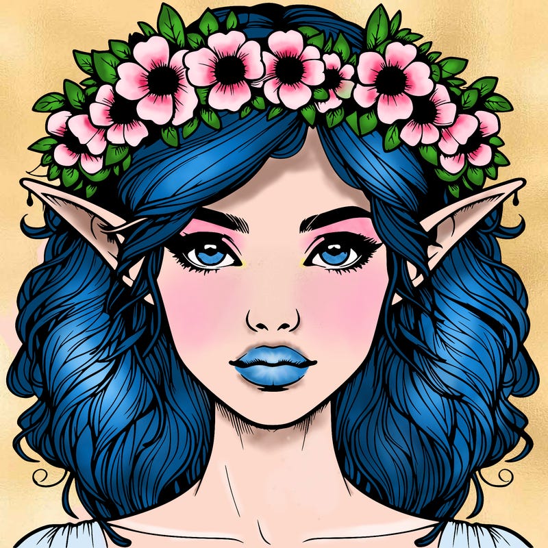 realistic female elf with flower crown