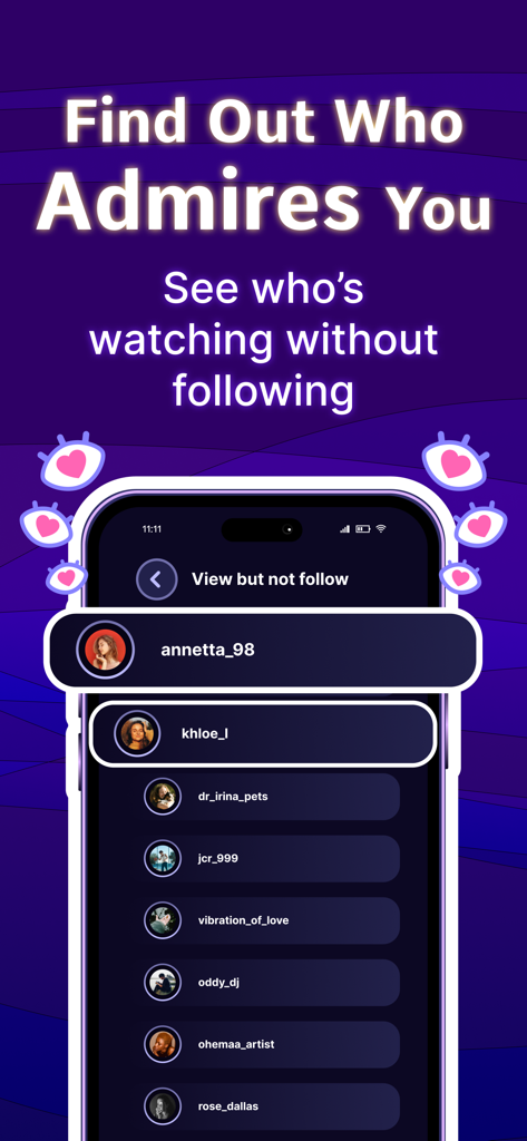 Interfaz de la aplicación móvil que muestra una lista de usuarios que ven un perfil sin seguir