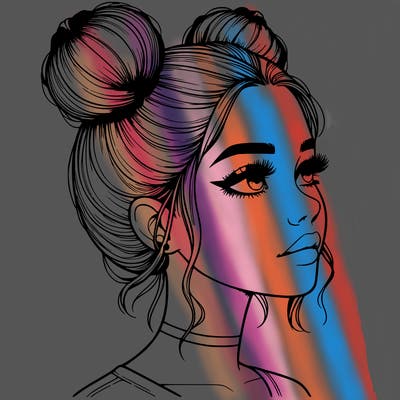 realistic girl with buns on the top of her head