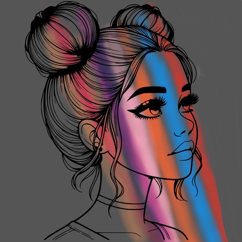 realistic girl with buns on the top of her head