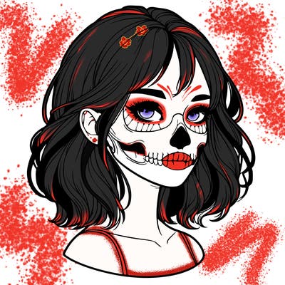 realistic girl with skull