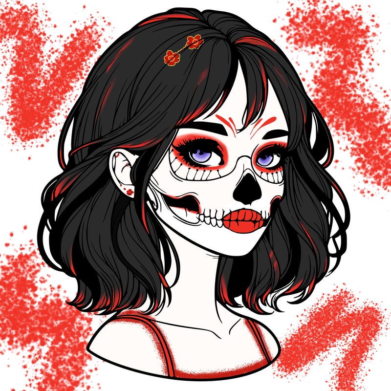 realistic girl with skull