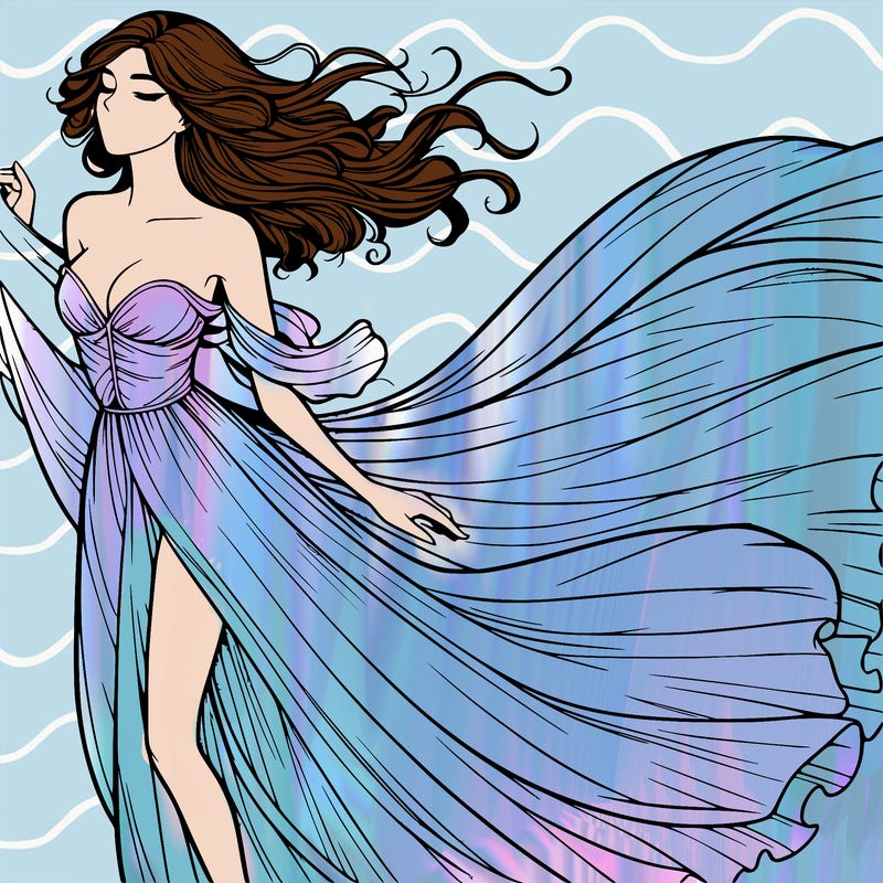 realistic woman in dress flowing the the wind