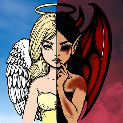 realistic angel half demon