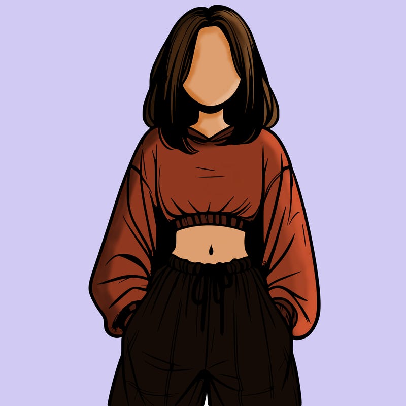 realistic girl faceless with baggy pants and a crop top