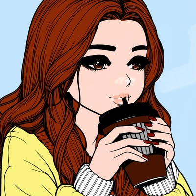 realistic girl drinking coffee