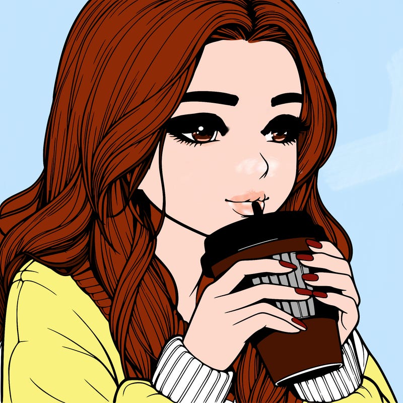 realistic girl drinking coffee