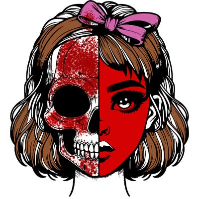 realistic girl with half skull mask