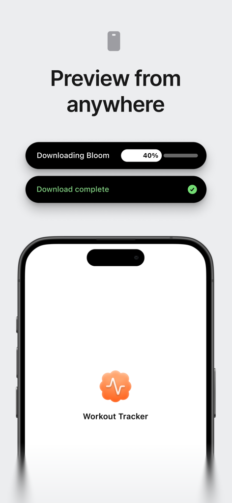 Visualização instantânea de aplicativo móvel no iPhone usando o construtor de aplicativos Bloom AI.