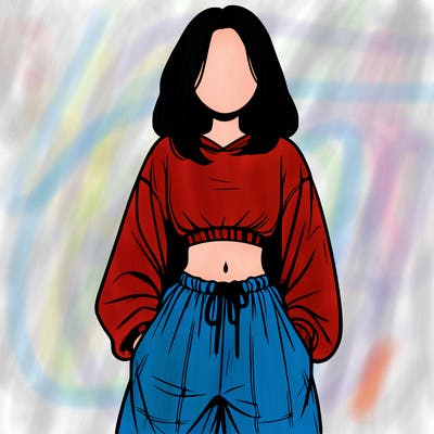 realistic girl faceless with baggy pants and a crop top