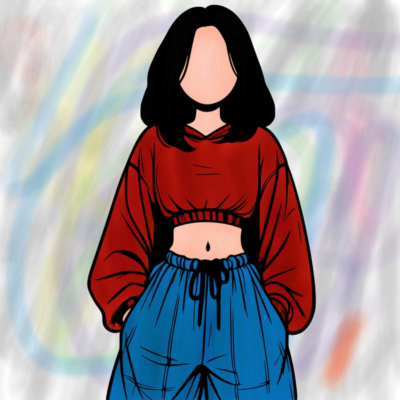 realistic girl faceless with baggy pants and a crop top