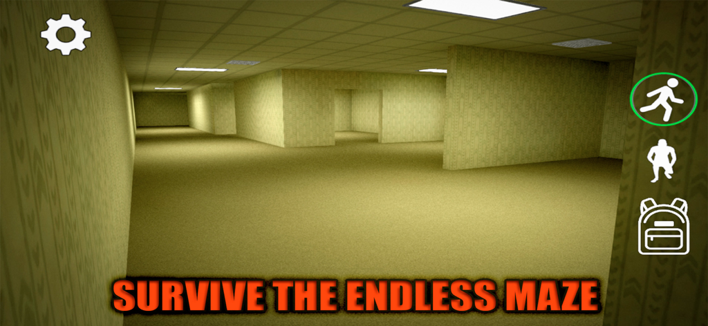 Backrooms Descent: Horror Game - Gameplay-Screenshot von gelben Korridoren im Horrorspiel Backrooms Descent