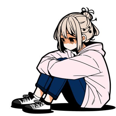 sad anime girl sitting alone