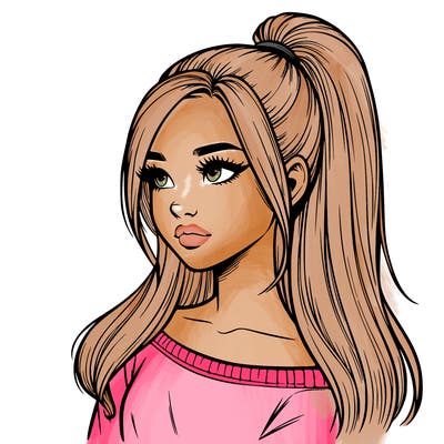 realistic girl with a high ponytail