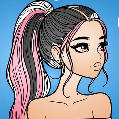 a beautiful and realistic girl with a high pony tail